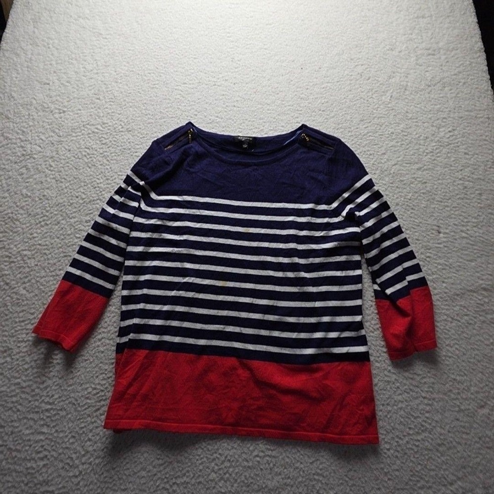 Spense Sweater Womens XL Multicolor Striped Boat Neck 3/4 Sleeve Knit Pullover